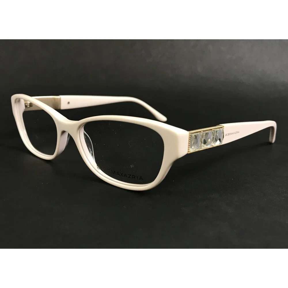BCBGMAXAZRIA Eyeglasses Frames KASIA ALMOND WHITE Cat Eye Crystals 52-16-135